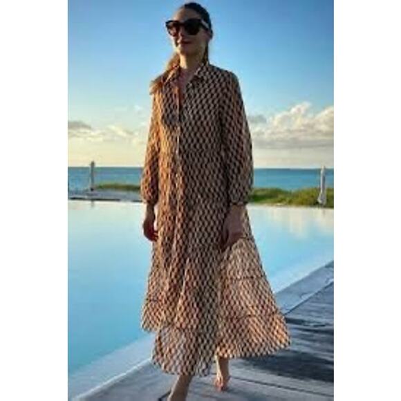 Zara Geometric Print Maxi Dress Sheer Long Sleeve Size Medium Indie Boho Twee - Picture 3 of 9